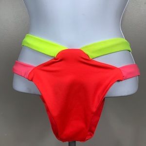 Neon color block XS bikini bottoms coral pink